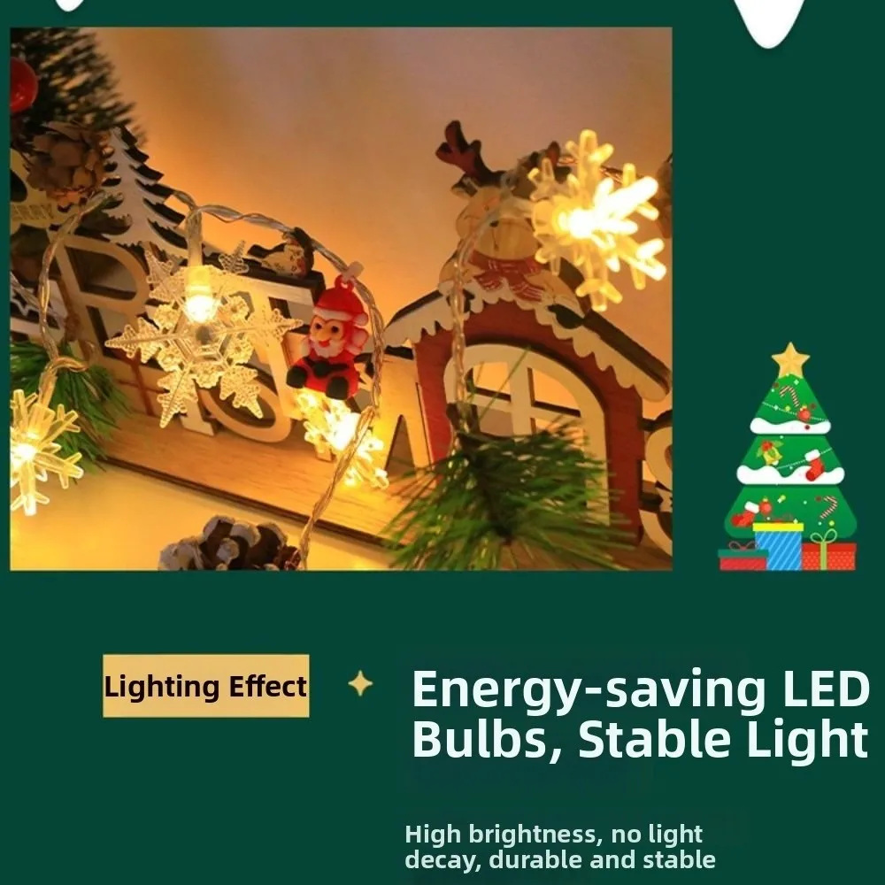 Creative Snowflake Light String 20 LED Cartoon Christmas LED String Lights Battery Powered Cute LED Snowman Light String