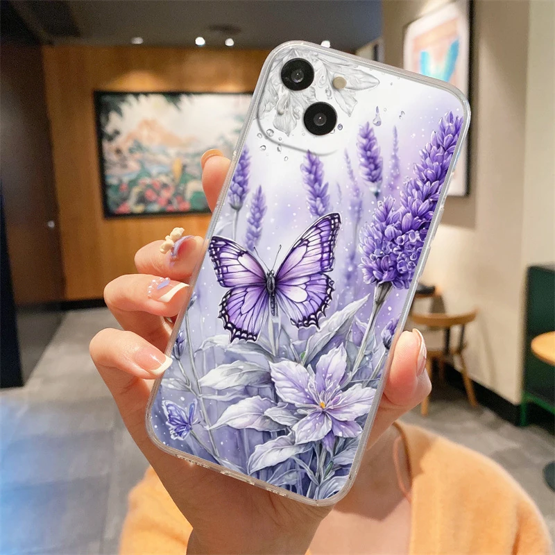 Phone Case For iPhone 16E 15 16 14 13 12 11 Pro Max XS Max 7 8 16 Plus SE2 Soft TPU Clear Cover floral and butterfly patterns #6