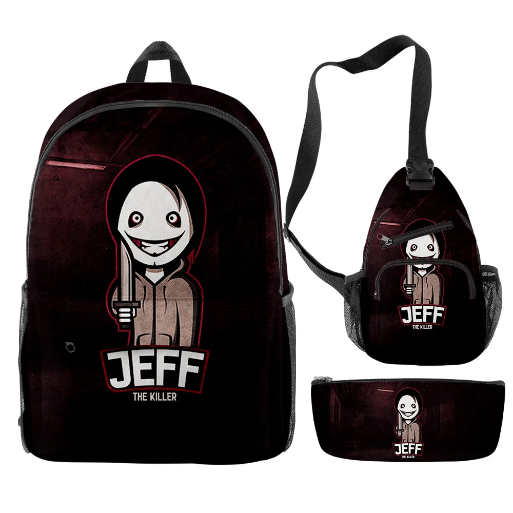 

Jeff The Killer Backpacks 3 Pieces Sets Zipper Daypack Unisex Traval Bag 2023 New Harajuku Student School Bag