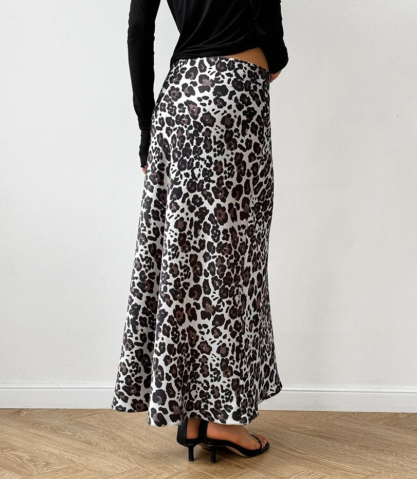 Leopard Print Color Ding A-Line Skirt Versatile Long Skirt for Women 2024 Spring Summer Elegant Sesy High Waisted Long Dresses