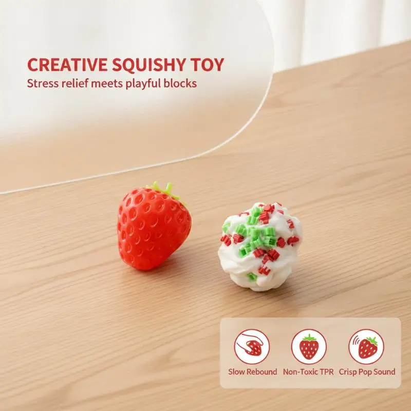 Strawberry Crunch Toy Shapeable Stress Ball Block Filling Slow Rebound Squeeze Toy ASMR Friction Noise Anti Anxiety Gift