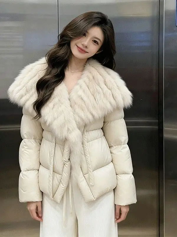 

Премиум-куртка из утолщенного хлопка с большим меховым воротником, утепленная, с поясом на талии, зимняя, модная, универсальная верхняя одежда