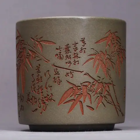 Yixing purple sand tea cup raw ore lime mud engraved bamboo master tea cup