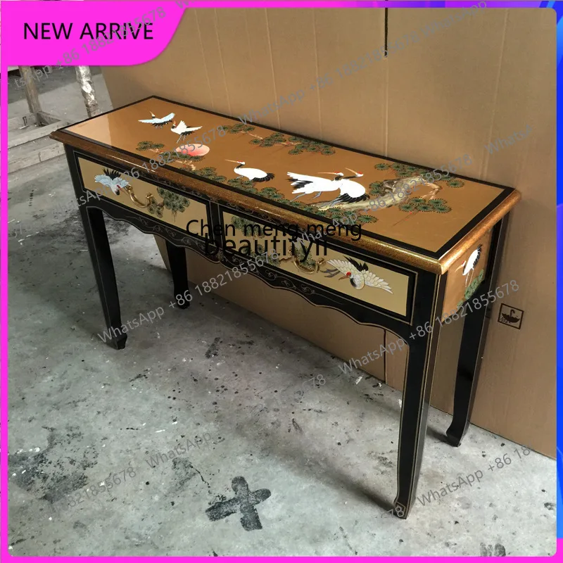 

C89 Two bucket porch table hand-painted furniture, solid wood two bucket table bright paint gold foil cabinet