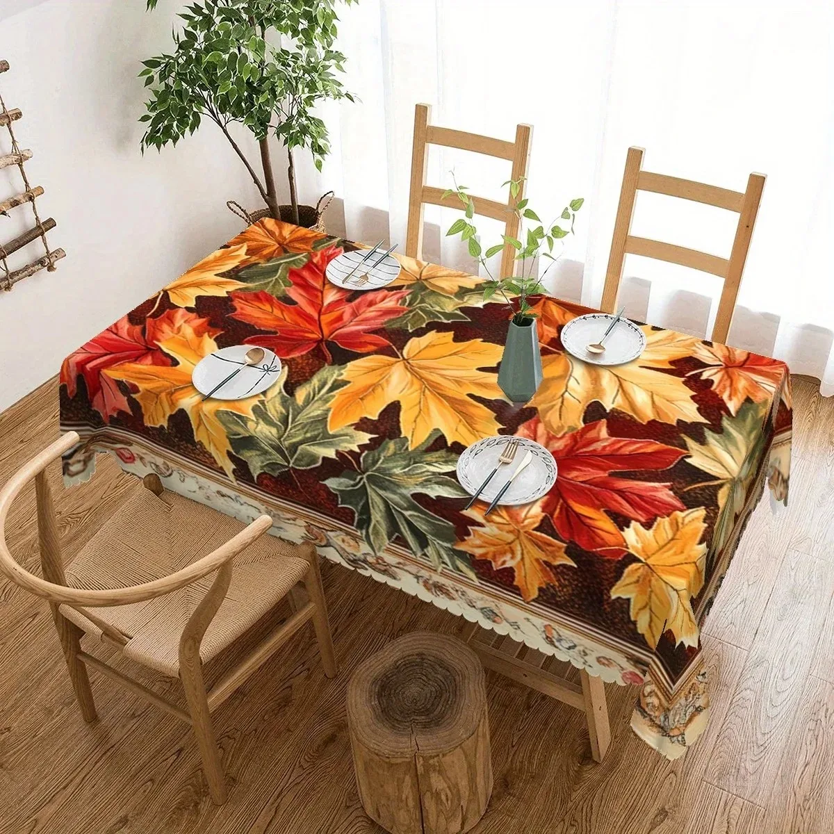 

Autumn Maple Leaf Tablecloth Waterproof Polyester 2D Flat Printed Table Cover For Dining Room Kitchen Home Decor Fall Season