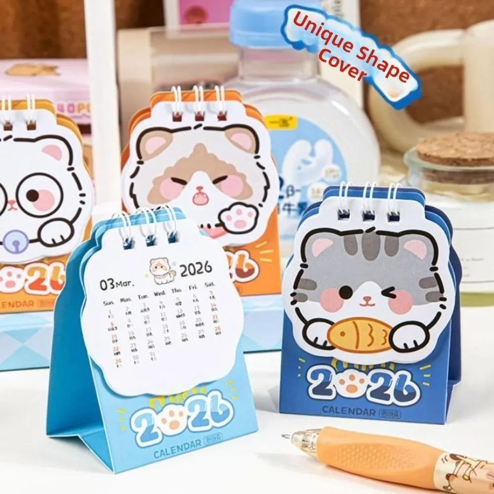 

Cute Mini 2026 Desk Calendar Cartoon Cat Schedule Mark Coil Calendar Portable Schedule Planner Office Desk Accessories