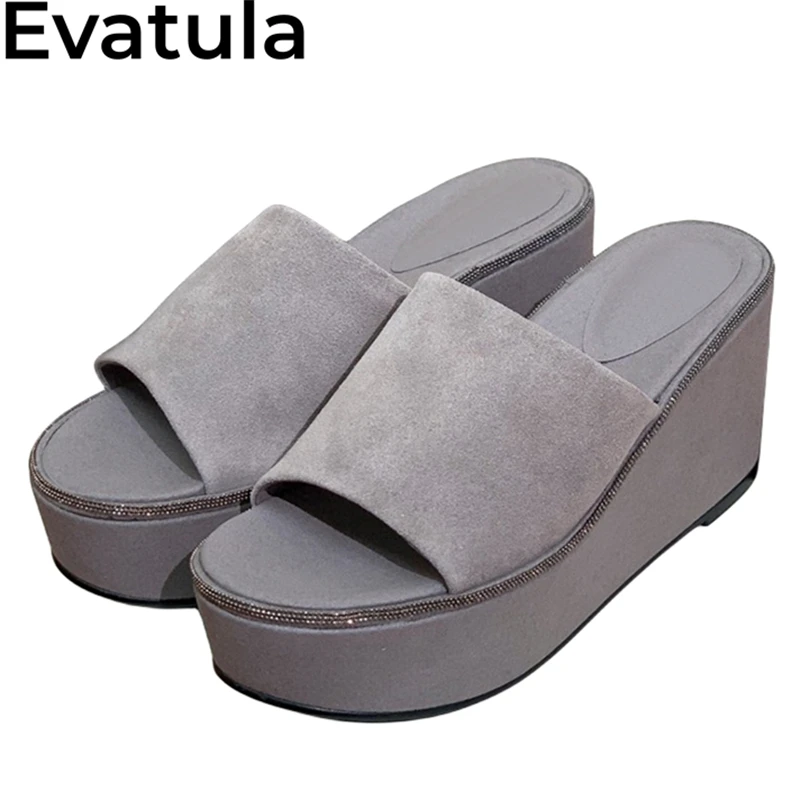 

2024 Summer Thick Sole Suede Platform Slippers Women Open Toe Wedge Heel Mules Heightened Shoes Ladies Causal Slides Shoes Femme