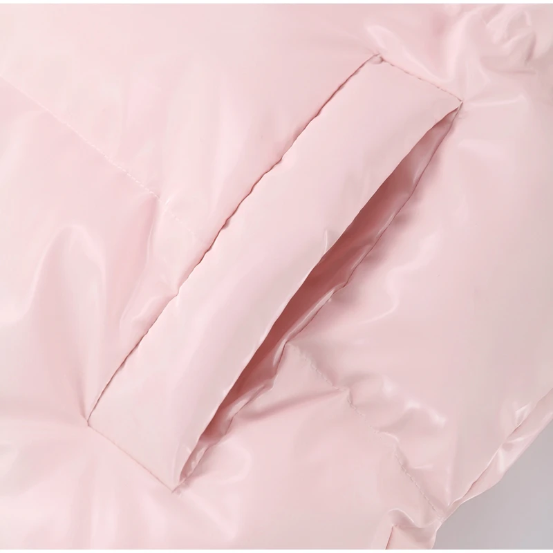 Chic Reflective Fabric Lace Up Hooded Cotton Jacket Women Stand Collar Full Sleeve Zipper Warm Overcoat 2026 Winter Lady Outwear