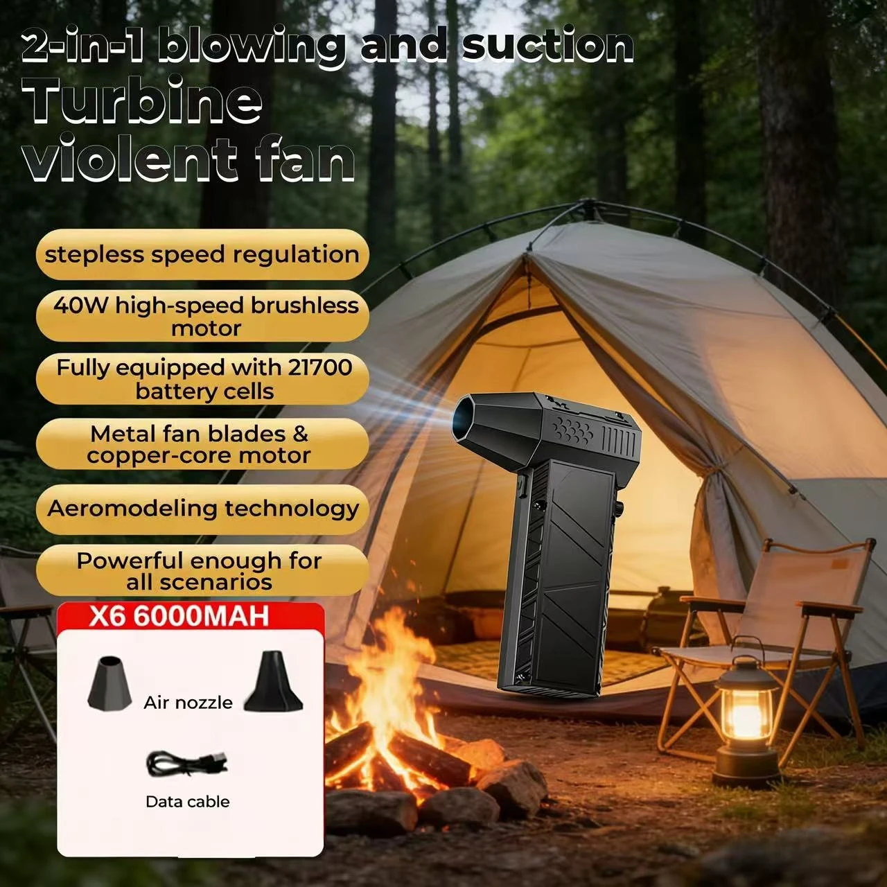 

X6 Мощный воздуходувка 550000 об/мин Бесщеточный жестокий вентилятор Пылесос Сильный ветер 53 м/с Турбоструйный вентилятор Перезарядка типа C