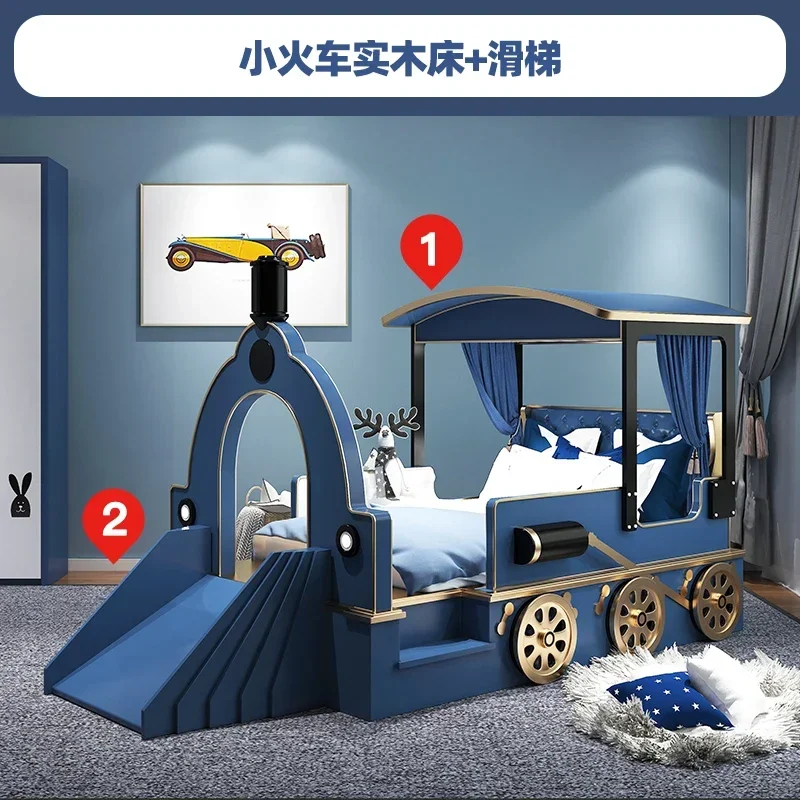 Wonderful childhood creative children's bed solid wood theme hotel train boy single bed