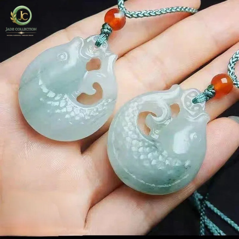 Tianshan Jade Money Carp Jade Pendant, Wealth and Abundance, Hollow Design, Unisex Jade Necklace Pendant