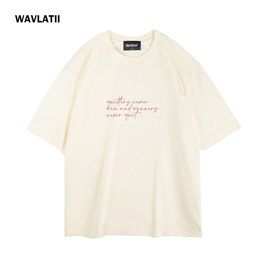 WAVLATII New Women Oversized Summer T Shirts Female 260 GSM Casual Drop Shoulder Tees Lady White Beige Tops for Young WT2462