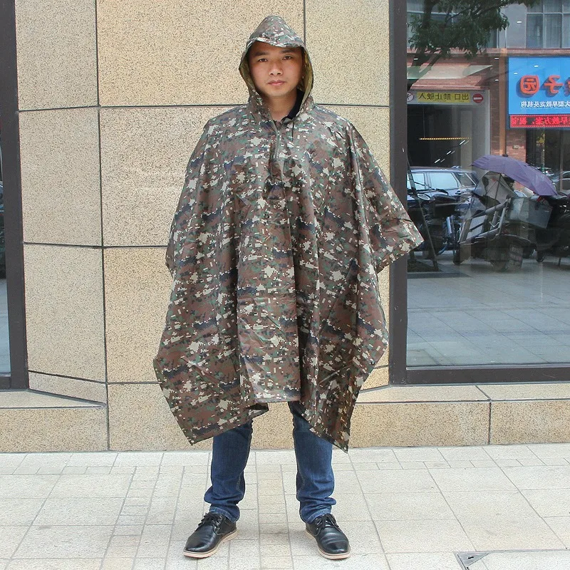 

3 In 1 Multifunctional Camouflage Raincoat Adult Waterproof Poncho Outdoor Travel Hiking Rain Coat Camping Supplies Men's Cloak