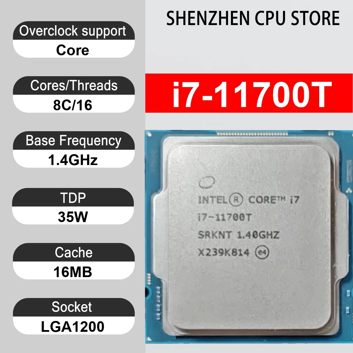 Intel Core i7-11700T 8 Core 16 Thread 1.4GHz 35W 16MB Cache 10nm Rocket Lake DDR4-3200 MHz SRKP4 LGA 1200 UHD Graphics 750