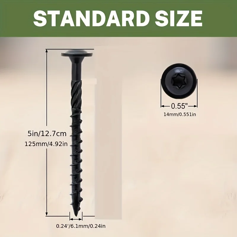5Pcs heavy-duty construction screws - rust-proof, with washer heads, black coating, carbon steel, suitable for wood/lathe