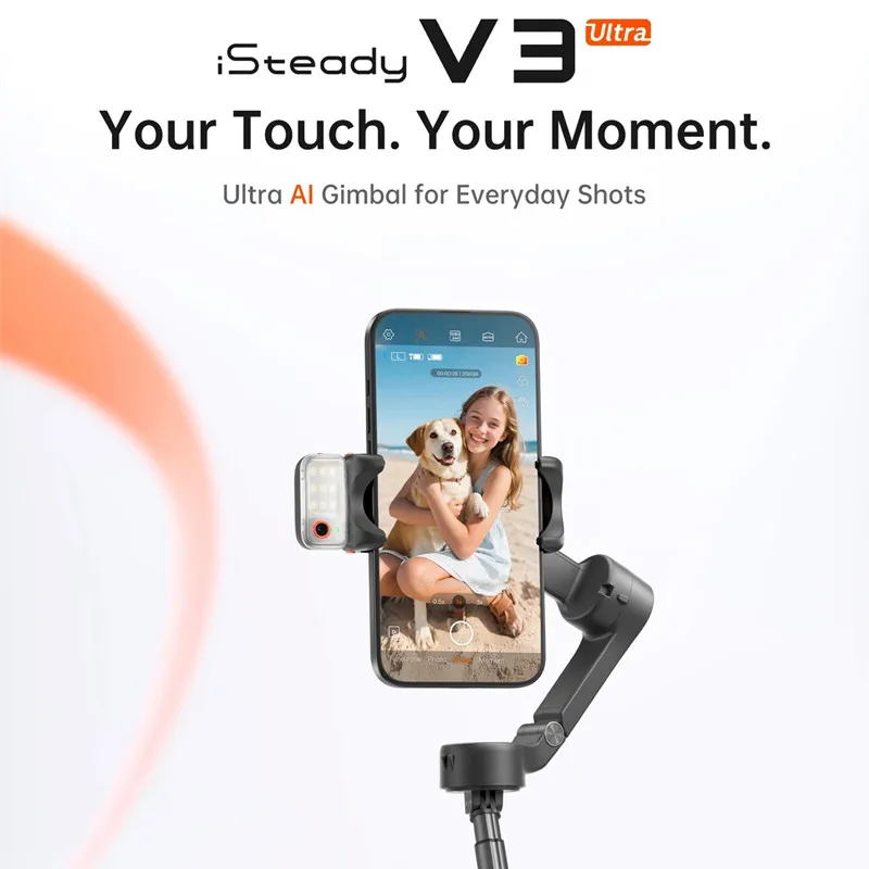 Hohem iSteady V3 Ultra Gimbal para Smartphone con IA, Luz de Relleno, Pantalla de Control Desmontable y Barra de Extensión para iPhone, TikTok y YouTube