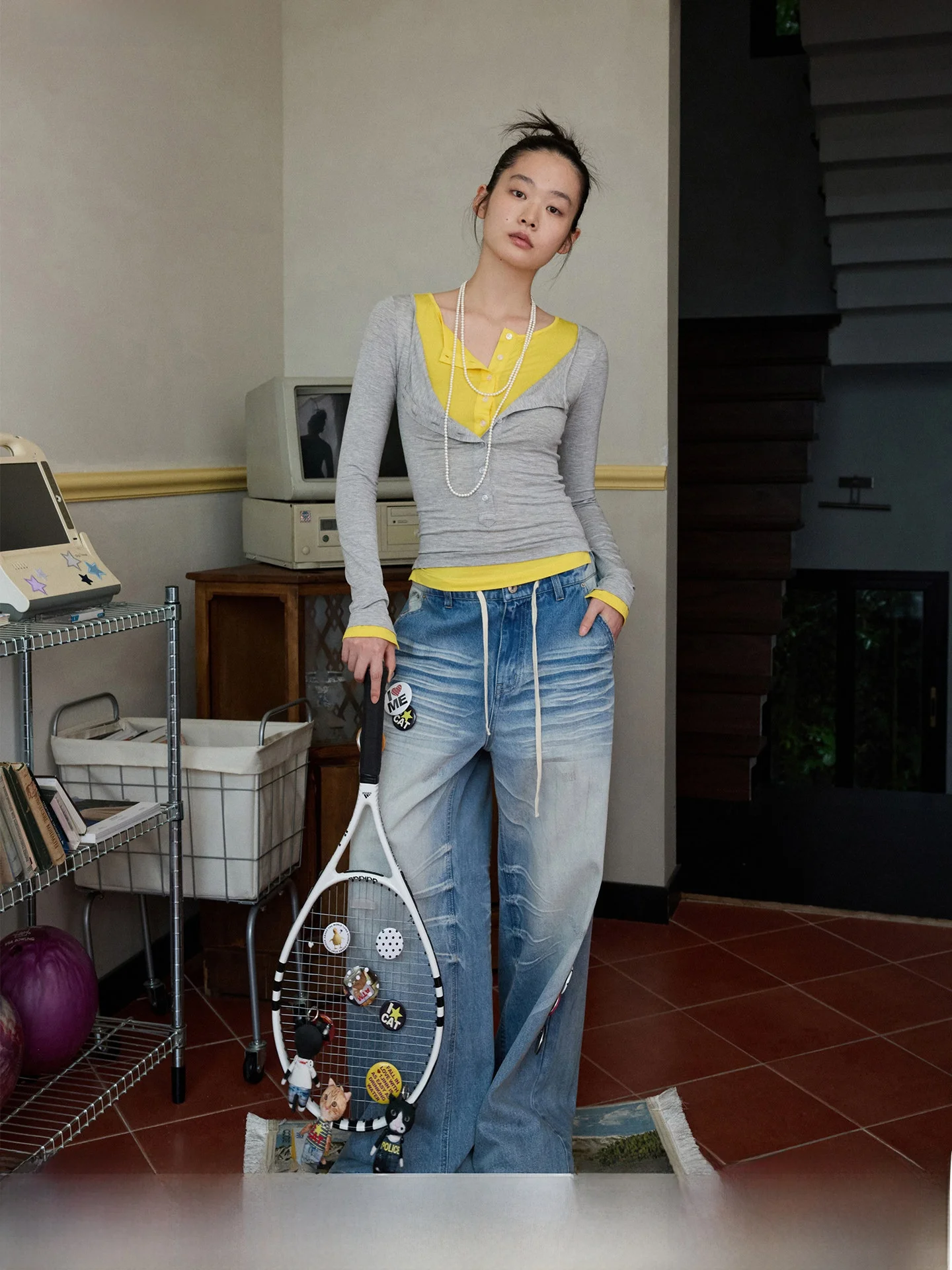 

Женская облегающая длинная футболка JINN STUDIO с воротником Генри, ранняя осень, эластичная основа, цветная блузка, повседневная одежда