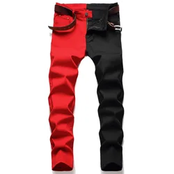 Original Design New Elastic Jeans Men's Patchwork Jeans Pants Long Men Fashion Ripped Stretch Straight Slim Denim Trousers