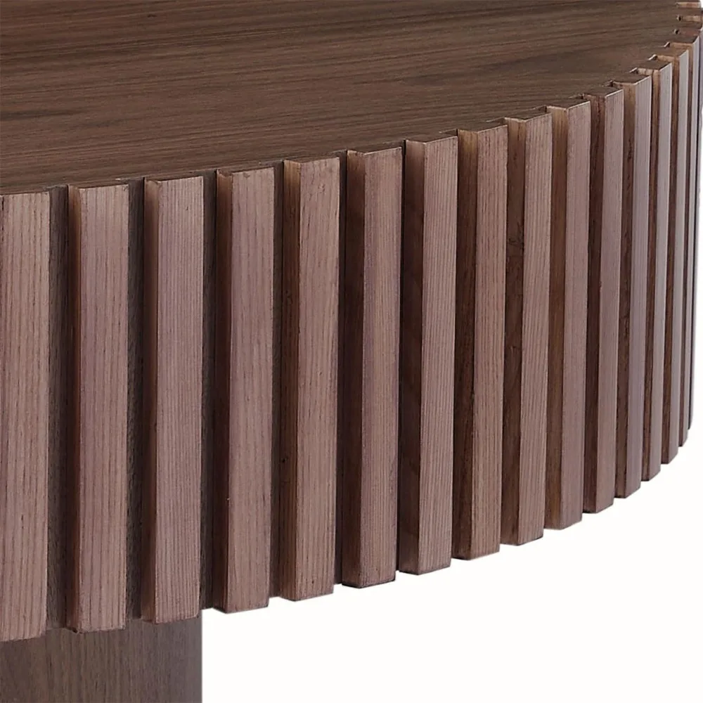 Handcrafted Walnut Tea Table com resistente pedestal, madeira redonda, folheado sólido, alívio, moderno, 31,49"