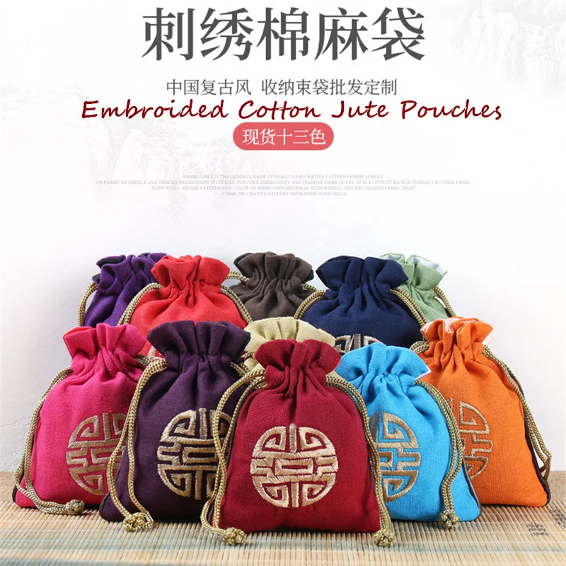 

Mxi Wholesale 50PCS Chinese FU Pouches Cotton Jute Bag for Jewely Changes Multi Colors