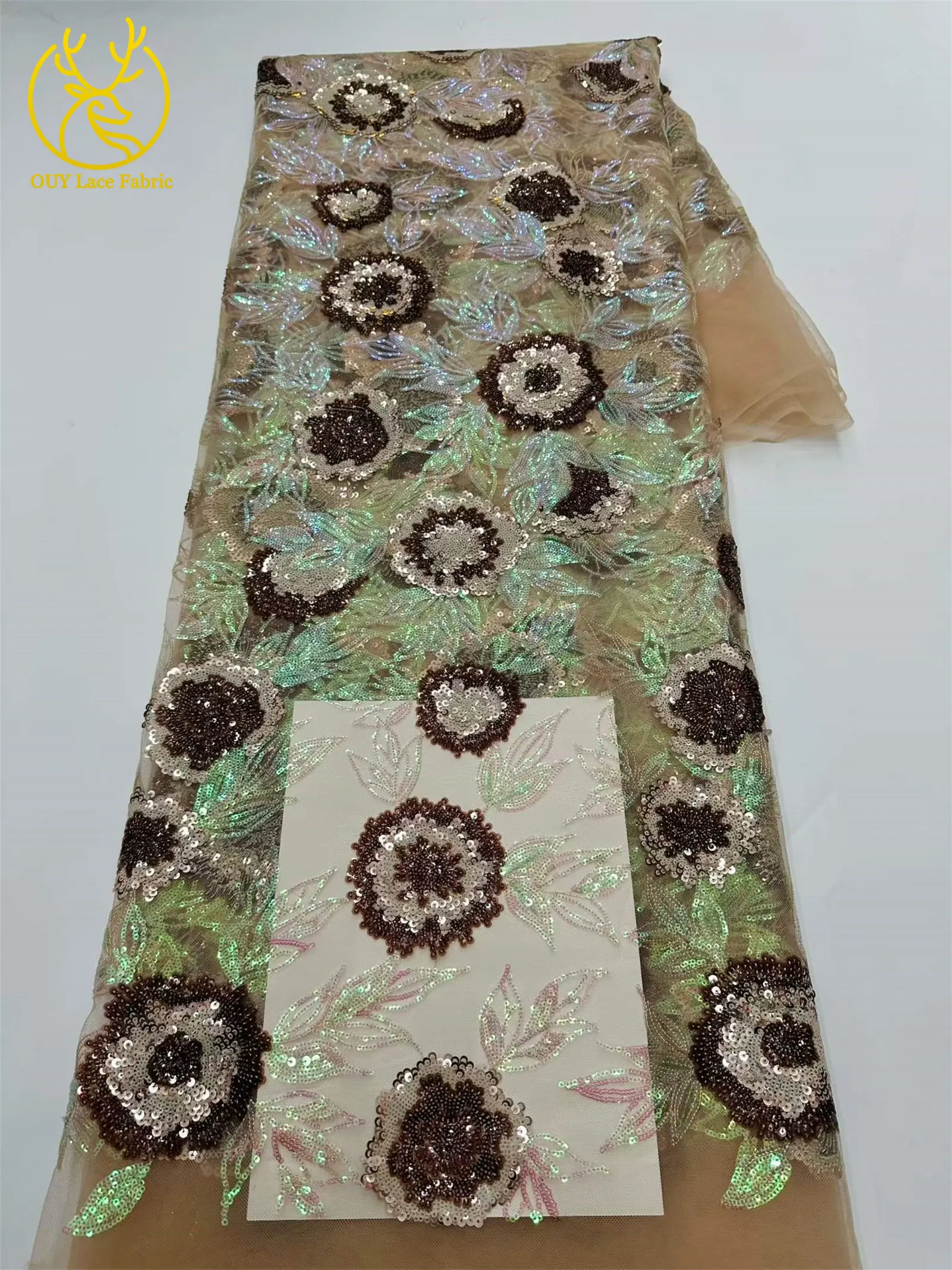 Luxuriöser afrikanischer Spitzenstoff 2026, schwarzer nigerianischer Spitzenstoff mit Perlen und Pailletten für Damen, elegantes Partykleid, Nähzubehör, 5 Yards – Detail 18