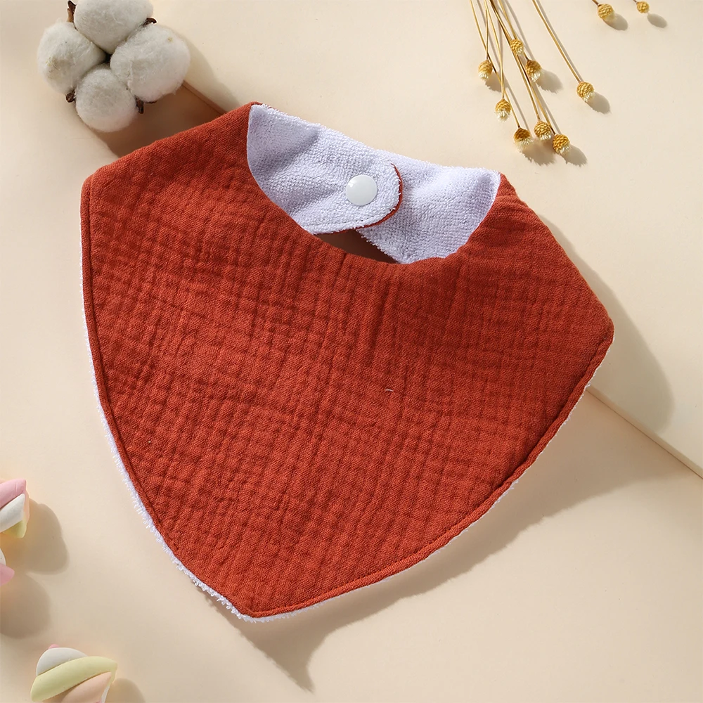 3Pcs Waterproof Feeding Drool Bibs Muslin Cotton Newborn Solid Color Snap Button Soft Triangle Towel Baby Bandana