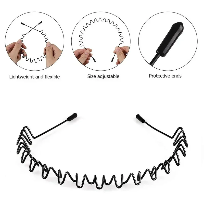 Diademas elásticas antideslizantes para hombres y mujeres, banda para el pelo ondulada, accesorios deportivos para el cabello, color negro, 6/1 piezas