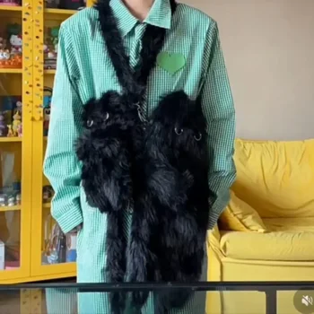 Sac à Dos Chat Noir Moelleux pour Femme, Style de Rue, Style Européen-Américain, Unisexe, Nouvelle Collection