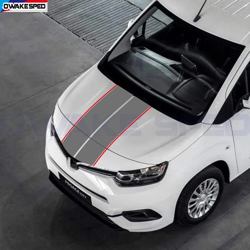 Racing Sport Stripes Car Hood Bonnet Sticker For  Proace MPV Van Camper Auto Engine Cover Decor Decal Tuning Accessories