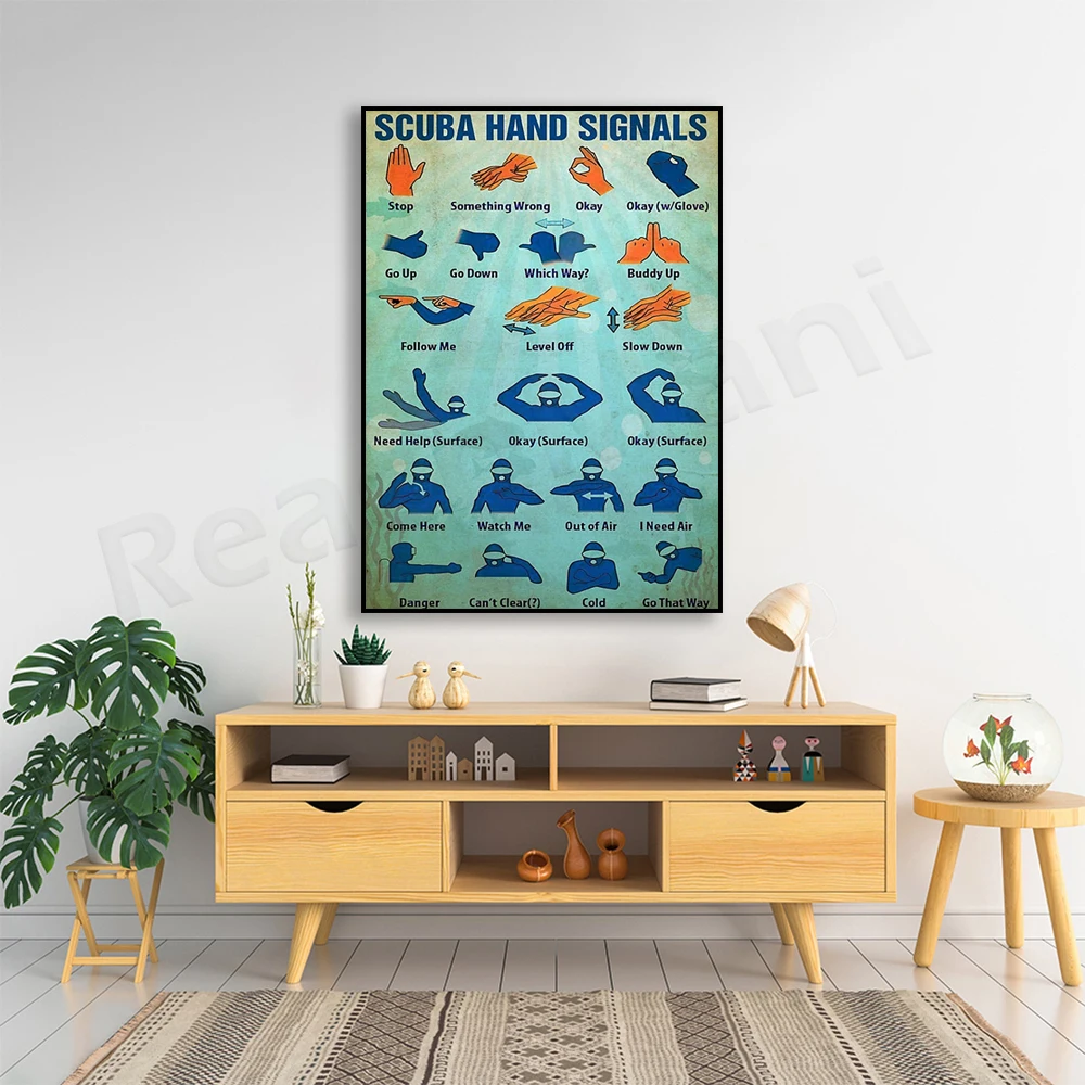 Scuba Hand Signals Matte Vertical Poster, Hand Signals Poster, Scuba Diving Poster No Frame