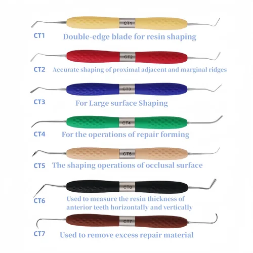 Imagen 2 del producto Instrumento restaurador relleno de resina Dental, cuchillo de restauración estética, mango de silicona, herramientas de odontología de acero alemán, 1 ud.