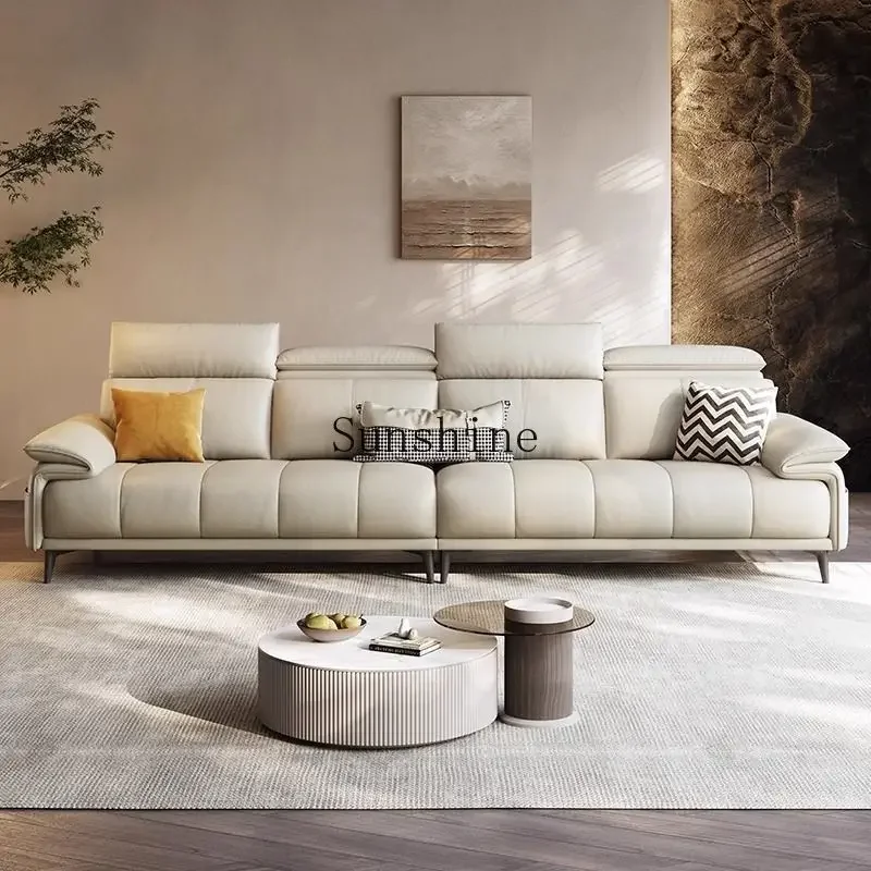 YModern simple living room small apartment adjustable headrest piano leather art straight row sofa