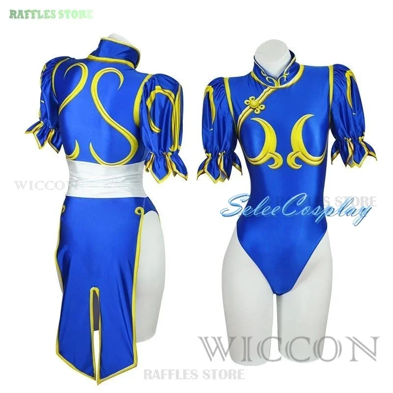 Chuli elastico Li vestito cosplay gioco SF 6 rode gioca blu qipao set completo kungfu vestito operato vestito di Halloween vestito da festa