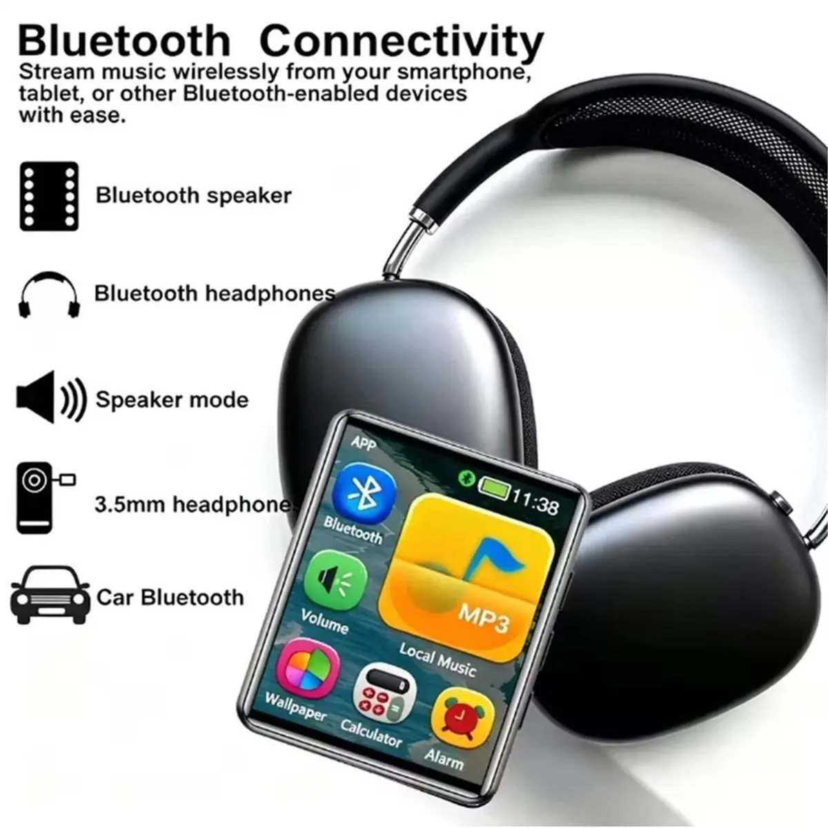 MP3 Player Touch Screen - Bluetooth Music Speaker HiFi Lossless Full Screen Players Support FM E-Book Recorde