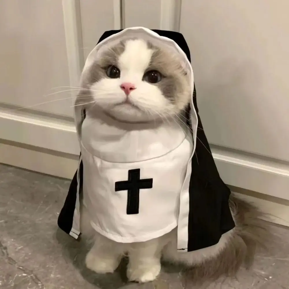 Cat Puppy Pet Nun Cloak Soft Role Play Pet Cat Halloween Costumes Breathable Black/white Cat Cosplay Costume Sets