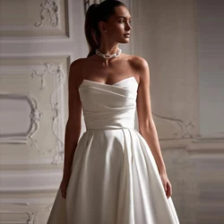 Simple A Line Wedding Gown For Women Sweetheart Pleats Backless Wedding Dress Long Reception Party Bride Dress court train