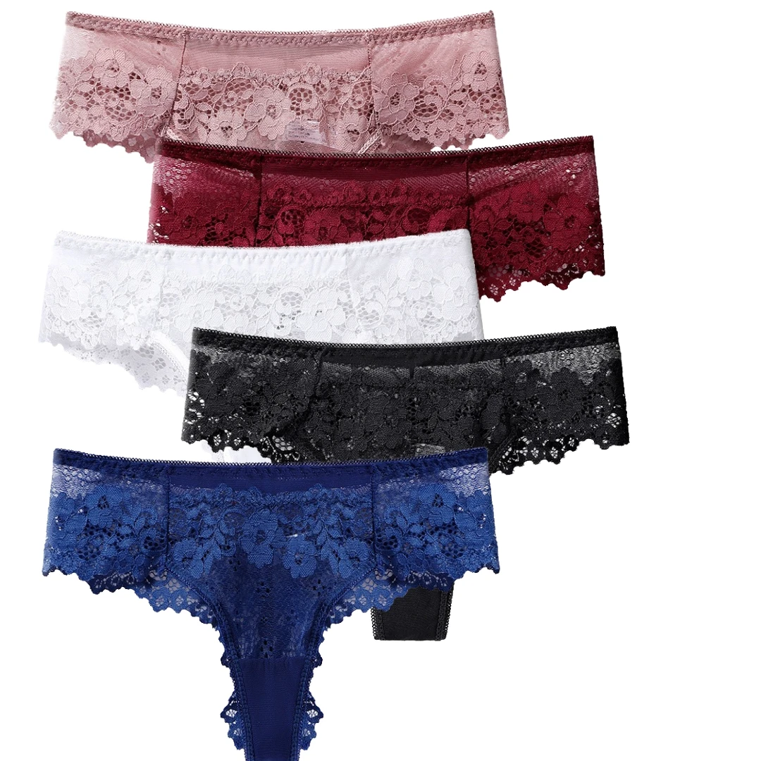 Women's Briefs Breathable Underwear Women's Mesh Lace Pure Low Traceless Comfortable 5 PCS Cotton Crotch Sexy  Waist Sports