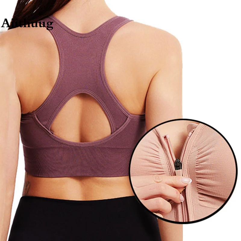 

Aiithuug Plicate Front Pushing Up Gym Bras Racer Back Yoga Bra Bounce Control Fitness Workout Crop Top Control Jogging Crops