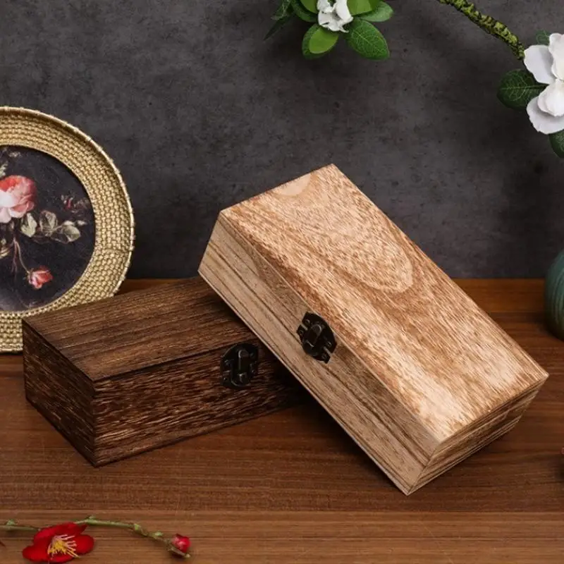 With Lock Rectangular Desktop Organizer For Necklace Bracelet Ring Ornaments Retro Wooden Jewelry Storage Box Vintage Wooden Box