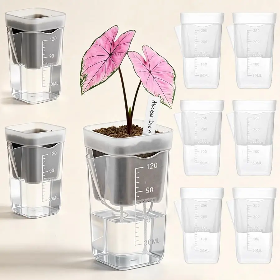 12-32pcs Clear Self‑Watering Propagation Cups Set, Plastic Plant Growing Flowerpots for Seedling Starter, Plant Cuttings, XJM