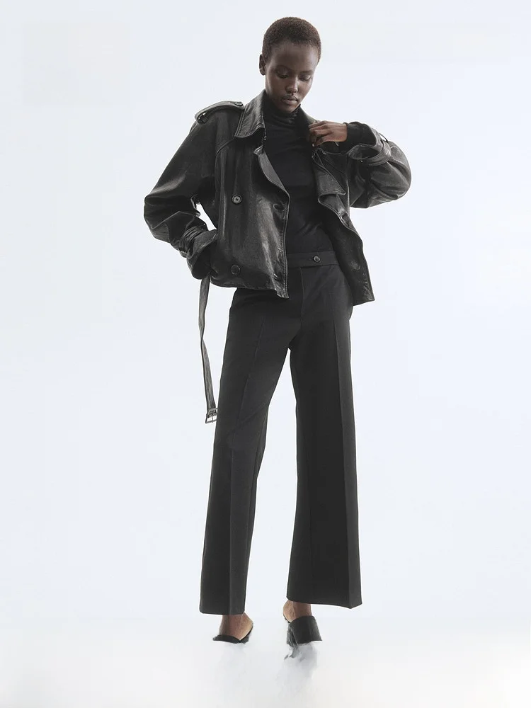 

Hm2026 Women's Ankle-Length Flared Pants Natural Waist Business Style Polyester Fiber Spandex Viscose Fiber Fitted Trousers