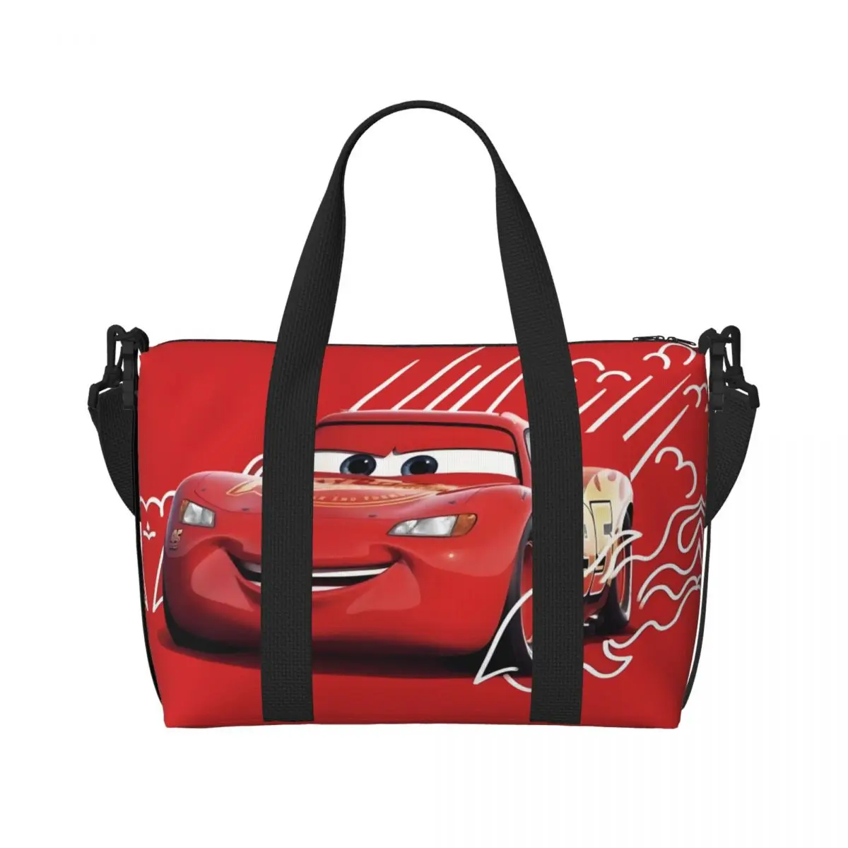 

Custom Lightning Mcqueen Cool Tote Bag Women Large Capacity Racing Car Beach Gym Shoulder Travel Bag
