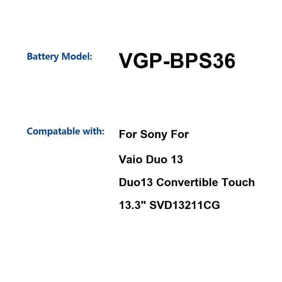 

Laptop Battery High Capacity 6320Mah Long Lasting For Sony Duo 13 Convertible Touch 13.3" SVD13211CG Vgp-BPS36
