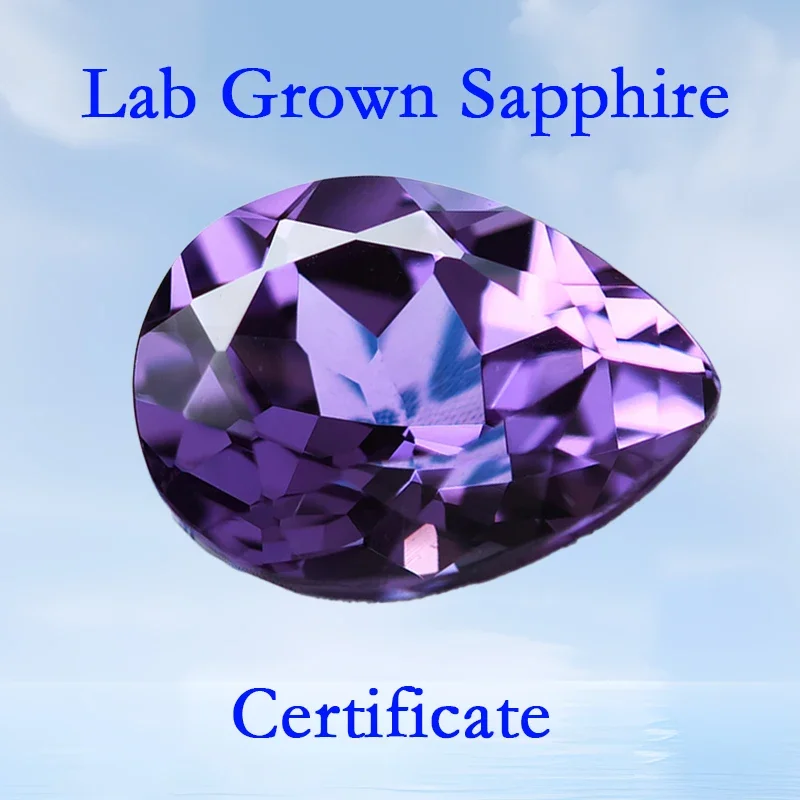 

Lab Grown Sapphire Top Quality Pear Shape Purplish Blue Color Charms Beads for Diy Jewelry Making Selectable AGL Certificate