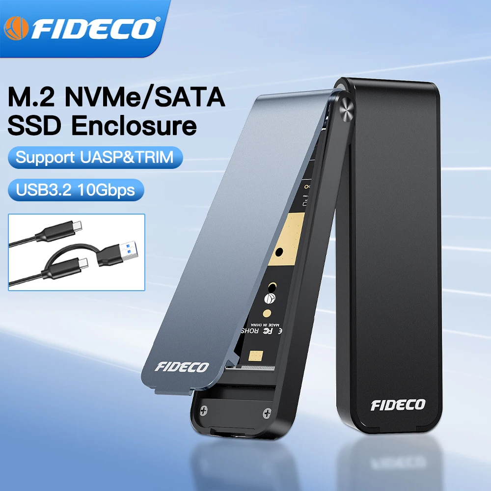 FIDECO M.2 NVMe SSD Enclosure 5/10Gbps Type-C External Case for M2 NVMe NGFF SATA SSD Adapter Tool Free External Hard Drive Case