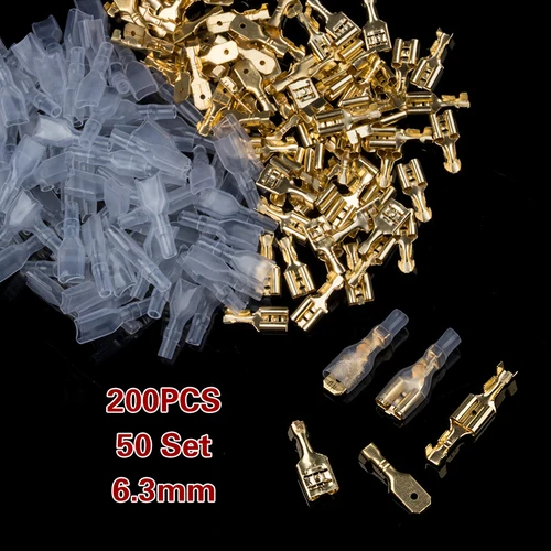 

200Pcs/100Pairs 6.3mm Female&Male Spade Crimp Terminals Sleeve Wire Wrap Connector Set