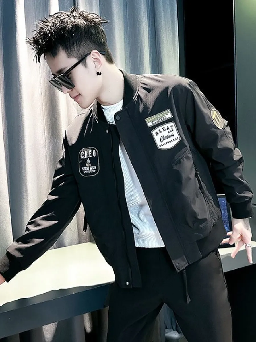 

Мужская куртка с бейсбольным воротником, весна-осень, модная, с вышивкой, в стиле рабочей одежды, новинка 2026 года, модная верхняя одежда для бизнеса