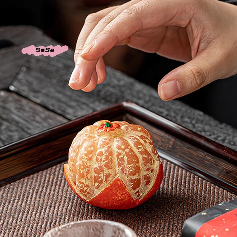 1Pc Color-Changing Resin Tea Pet Tangerine Shape Unique Gift for Tea Lovers Home Decor Kitchen Accessories