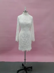 LORIE Sexy Mini abiti da sposa in pizzo collo alto Appliques maniche lunghe abiti da sposa sopra il ginocchio abiti da sposa aderenti personalizzati
