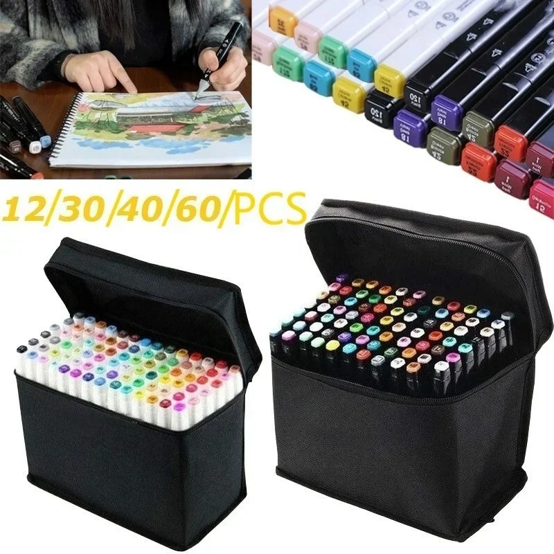 24/18/6/2 Colors Marker Set with Carry Bag Double Head Marker Art Supplies for Drawing Design Sketching Pen School Supplies